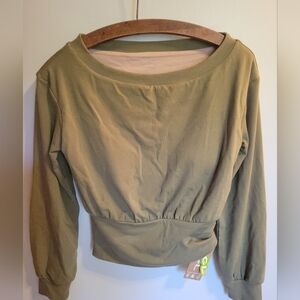 NWT OGL Brami Long Sleeve Cinched Waist Green Top Shirt Blouse Womens S